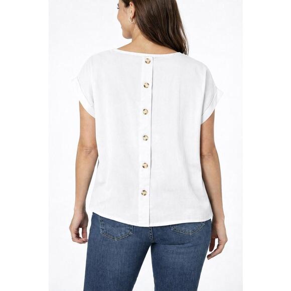 NWT Six/Fifty White Short Sleeve Pocket Top Button Back Blouse Size XS - Picture 2 of 7
